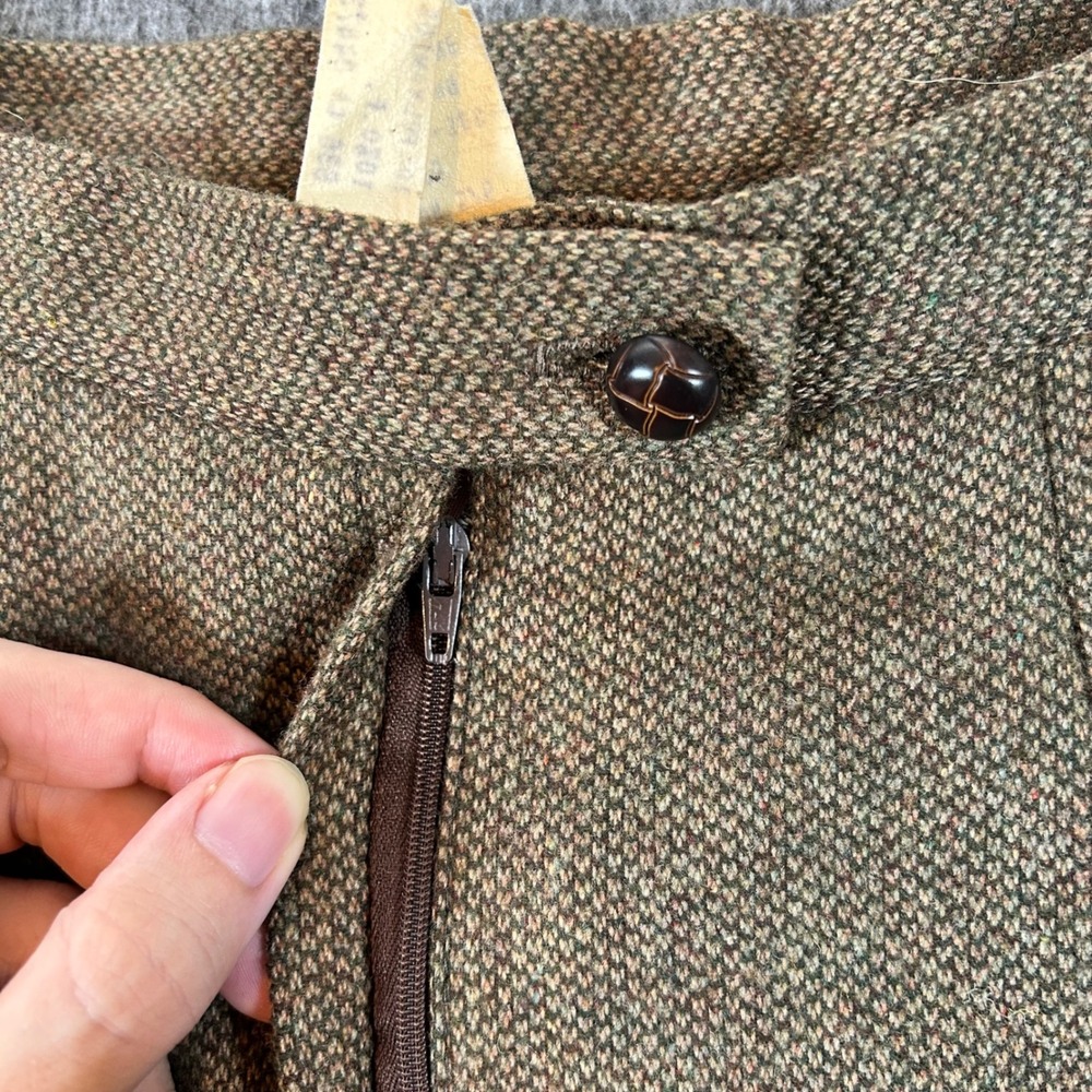 Vintage Wool Tweed Skirt Brown Herringbone High Waist Midi Career Size 5/6 80s - Picture 2 of 10